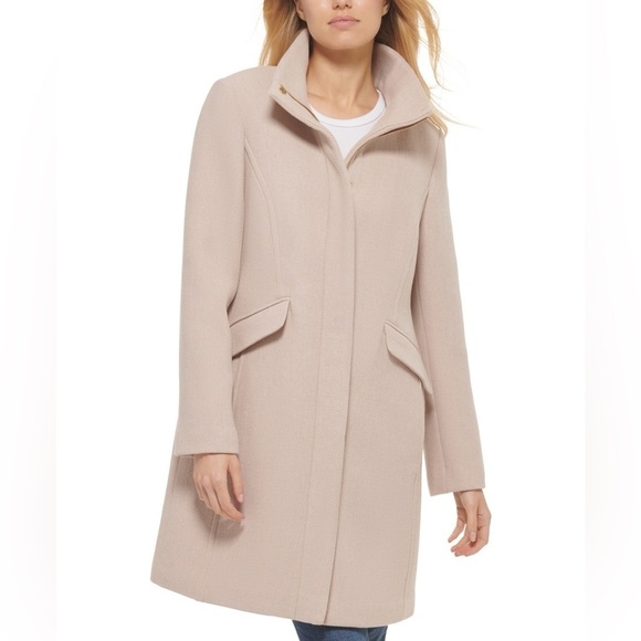 Cole Haan Stand Collar Wool Blend Melton Coat - Picture 9 of 9